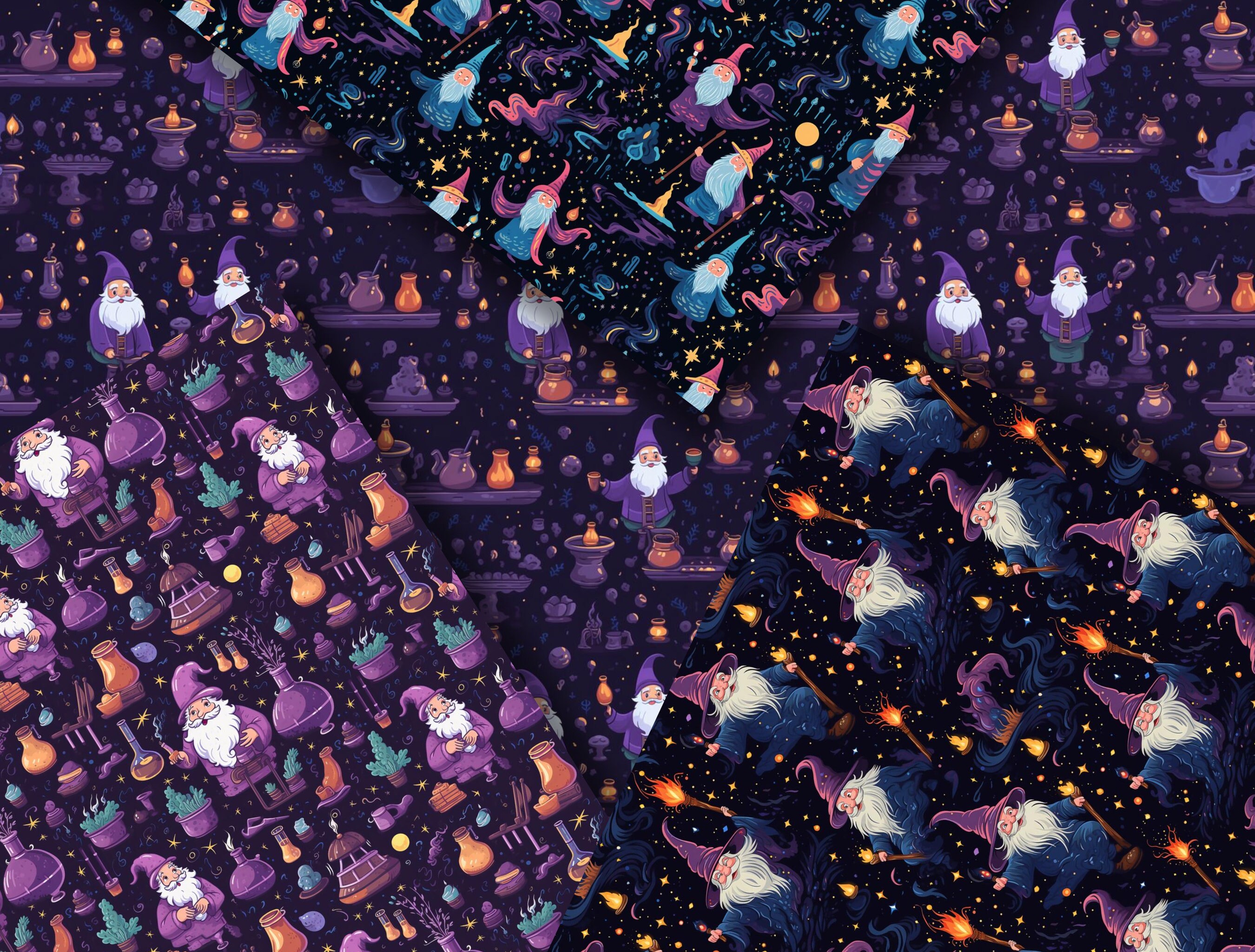 Magical Wizard Seamless Digital Pattern, Magic Potions Digital Paper ...