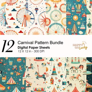 Carnival Seamless Pattern, Carousel Digital Paper, Ferris Wheel Background, Festival Printable Digital Paper, Funfair Scrapbook Paper