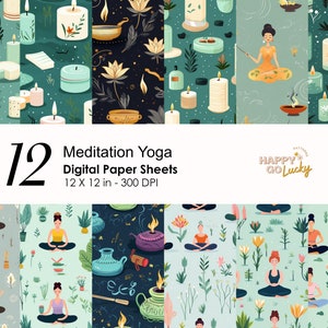 Meditation Seamless Pattern, Yoga Digital Paper, Wellness Background, Printable Digital Paper, Insense Scrapbook Paper