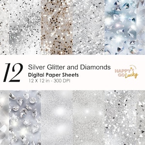 Silver Glitter and Diamonds Seamless Pattern, Shimmering Digital Paper, Diamond Background Printable Digital Paper Sparkling Scrapbook Paper