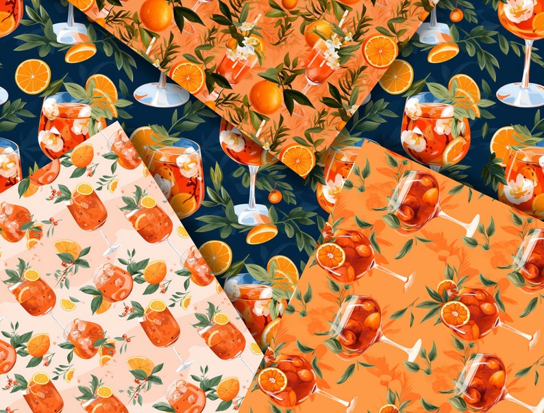 Aperol Spritz Seamless Pattern, Cocktail Digital Paper, Fruit ...