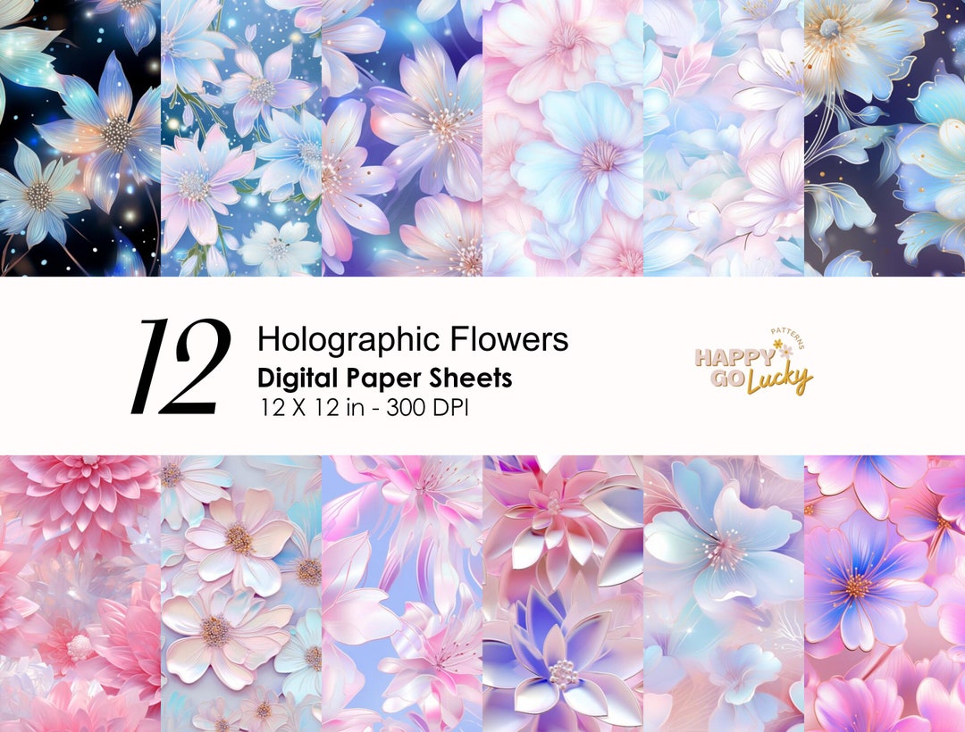Holographic Flowers Seamless Pattern, Magical Floral Digital Paper ...