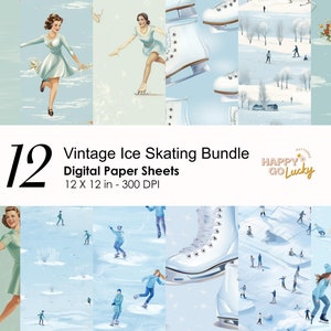Vintage Ice Skating Seamless Digital Pattern, Winter Sport Digital Paper, Background, Printable Digital Paper, Frozen Lake Scrapbook Paper