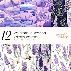 Watercolour Lavender Seamless Pattern, Flower Digital Paper, Floral Background, Printable Digital Paper, Lavender Fields Scrapbook Paper