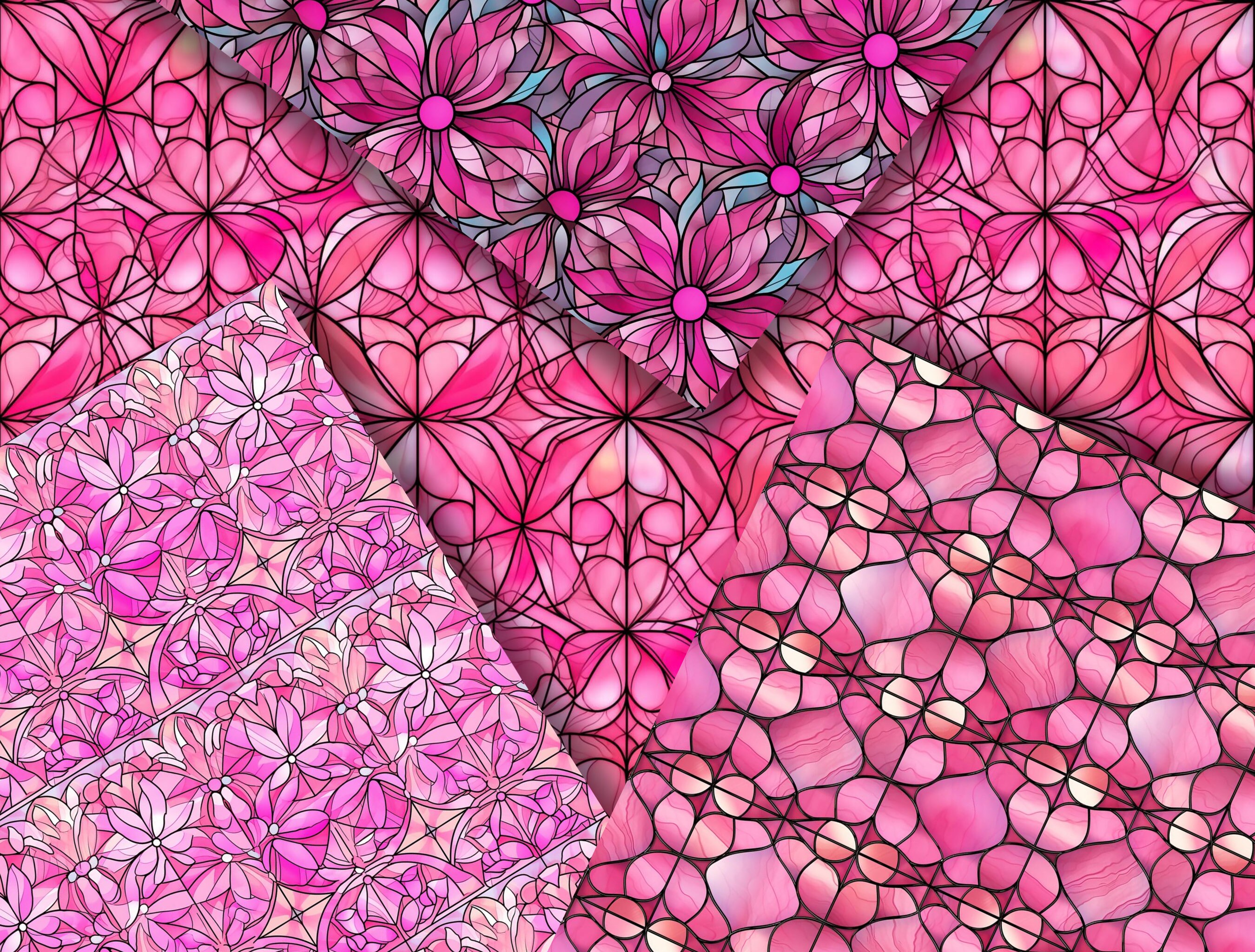 Pink Stained Glass Window Seamless Digital Pattern, Digital Paper ...