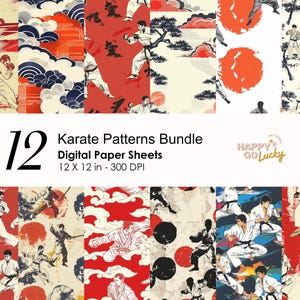 Karate Seamless Pattern, Martial Arts Sport Digital Paper, Japanese Background, Fighting Printable Digital Paper, Bonsai Scrapbook Paper