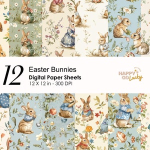 Modèle sans couture de Pâques de style Beatrix Potter, papier numérique lapins, fond de lapins, papier numérique imprimable, papier de scrapbooking lapin mignon