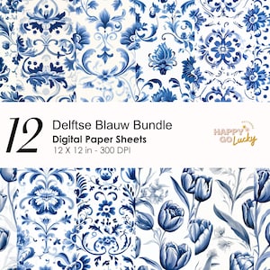 Delftse Blauw Seamless Pattern, Traditional Dutch Digital Paper, Tulip Background, Printable Digital Paper, Antique Pattern Scrapbook Paper