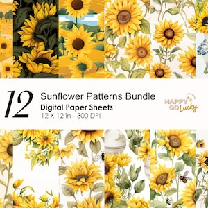 Sunflower Fields Seamless Digital Pattern, Flower Digital Paper, Floral Background, Printable Digital Paper Yellow Sunflower Scrapbook Paper