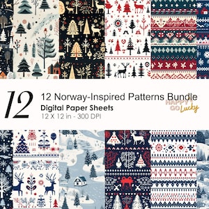 Scandinavisch kerst naadloos patroon, Noorwegen Jersey digitaal papier, feestelijke achtergrond, rendieren afdrukbaar digitaal papier, winter scrapbook papier