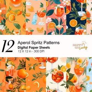 Modello senza cuciture Aperol Spritz, carta digitale per cocktail, sfondo di frutta, carta digitale stampabile arance, carta per album di bevande