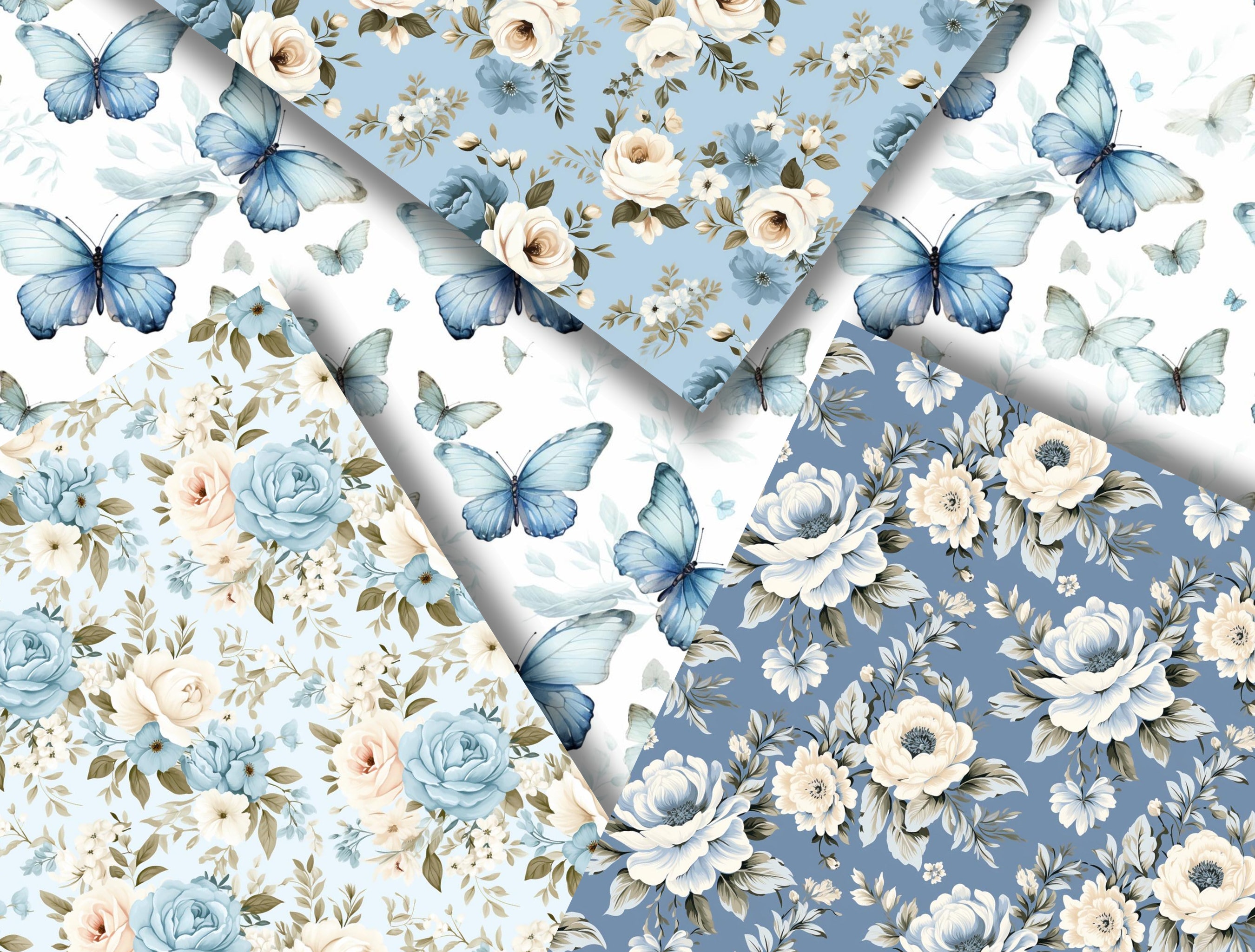 Vintage Dusty Blue Seamless Pattern, Rustic Flower Digital Paper, Toile ...