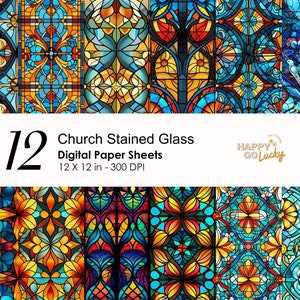 Church Stained Glass Window Seamless Pattern, Multicoloured Digital Paper, Pretty Glass Background, Printable Digital Paper, Scrapbook Paper