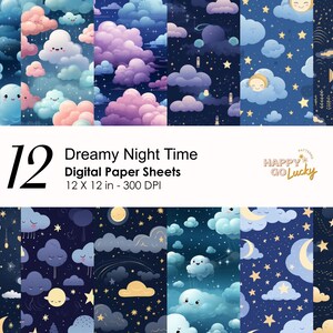 Dromerige slaaptijd naadloos patroon, wolken & manen digitaal papier, slaap strakke achtergrond, afdrukbaar digitaal papier, kinder scrapbookpapier