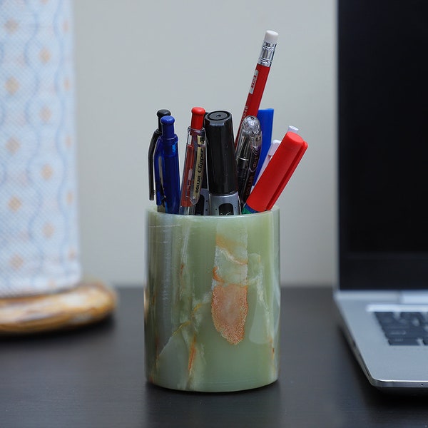 Pen and Pencil Holder, Marble pencil holder, Desk Organizer, Marble Utensil Holder, Multi-Purpose Holder, Marble Cup Organizer