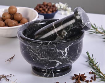 Onyx Marble Mortar and Pestle, Stone Herbs Grinder, Marble Pepper Grinding Bowl