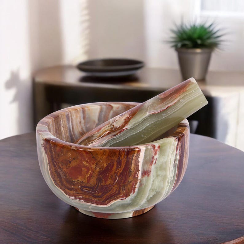 Onyx Marble Mortar and Pestle, Stone Herbs Grinder, Marble Pepper Grinding Bowl
