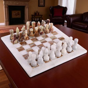 Large Antique Chess Set | Unique Chess Pieces Set | Handcrafted Chess Pieces Gift | Housewarming Gifts for Him | Elegant Chess Board Decor