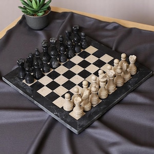 Marble Chess Board Game, Marble Chess Set, Black & Verona, Gift for Housewarming