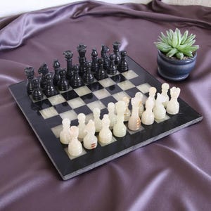 Marble Chess Set, Marble Chess Board Game, Black & Onyx, Artistic Gift for Birthday