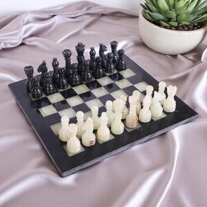 Marble Chess Board Game, Marble Chess Set, Black & Onyx, Elegant Gift for Housewarming