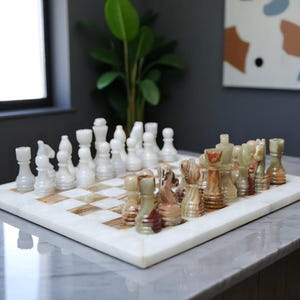 Classic Luxury Chess Game | Handmade Stone Chess Set | Marble Decor for Living Room | Premium Gift Idea | Vintage Style Board Set