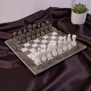 Handmade chess set marble pieces board stone luxury unique vintage large gift antique housewarming modern decor