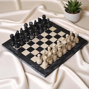 Marble Chess Set, Marble Chess Board Set, Black & Verona, Artistic Gift for Birthday