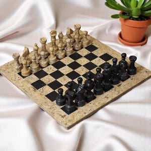 Marble Chess Set Handmade, Marble Chess Décor, Coral & Black, Elegant Gift for Birthday