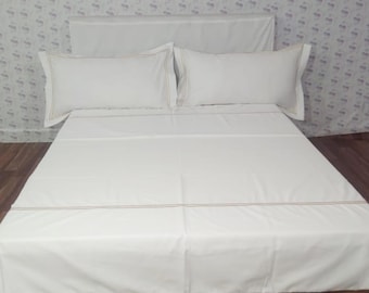 Bettbezug-Set aus Baumwollsatin mit Fadenzahl 400: Hotel Stitch Embroidery Bordüre