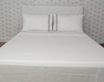 Triple border Embroidery Sheet Set 400 Thread Count White 100% cotton Sateen