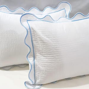 Quilted Pillow sham Scalloped and border Embroidery 400 Thread Count White 100% Cotton Sateen