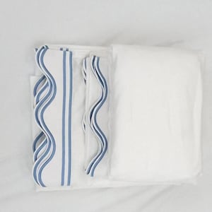 Scalloped and Double border Embroidery Sheet Set 400 Thread Count White 100% cotton Sateen