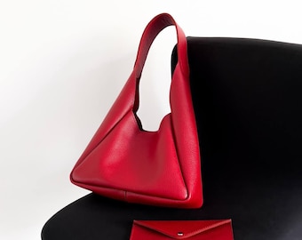 Red Leather Hobo Bag with Wallet | Slouchy Shoulder Purse