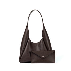 Warm brown leather shoulder purse with matching wallet - structured handmade handbag combining practicality and timeless charm