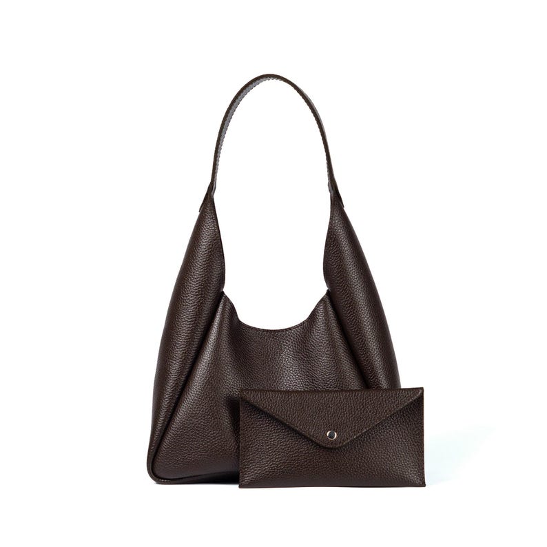 Warm brown leather shoulder purse with matching wallet - structured handmade handbag combining practicality and timeless charm