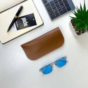 Étui à lunettes en cuir marron | Porte-lunettes de protection mince | Pochette en cuir pour lunettes de soleil | Étui à lunettes de lecture minimaliste