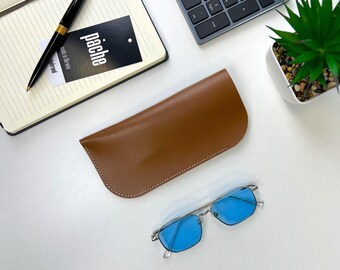 Brown Cowhide Leather Glasses Case | Slim Protective Eyewear Pouch