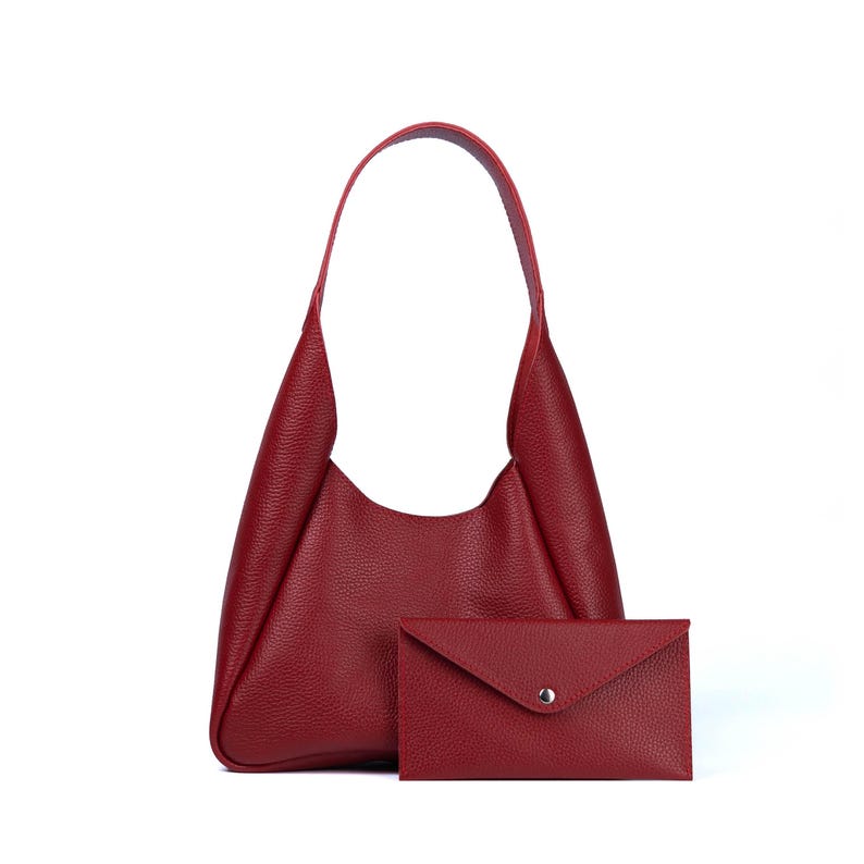Vibrant red leather hobo handbag with wallet - handmade from soft genuine leather, a bold yet elegant statement piece