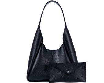 Black Leather Hobo Bag with Matching Wallet | Slouchy Shoulder Purse