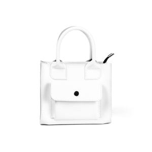 Witte mini leren draagtas | Kleine gestructureerde handtas met gekruiste schouderriem - portemonnee