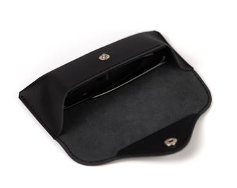 Black Leather Glasses Case, Eyeglass Holder with Snap Closure, Protective Sunglasses Pouch