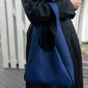 Blue leather hobo bag, genuine handmade women’s handbag in slouchy silhouette, crafted from natural leather, includes matching wallet, ideal for daily use or as a thoughtful gift for her.
