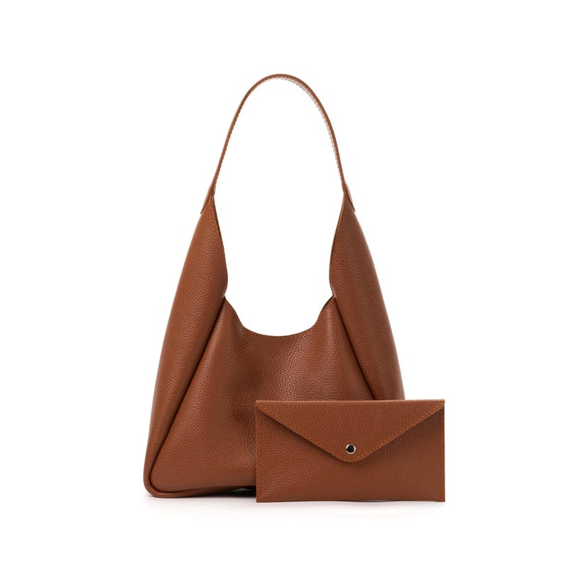 Soft slouchy Leather Hobo Bag in warm cognac color with matching wallet
