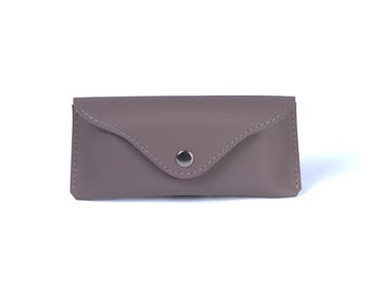 Estuche para gafas de cuero gris, soporte para gafas con cierre a presión, funda protectora para gafas de sol.