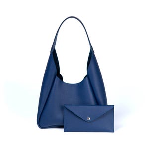 Blue Leather Hobo Bag with Wallet | Practical Slouchy Shoulder Bag | Roomy Genuine Leather Handbag | Gift for Her