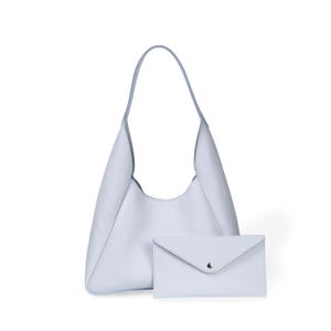 White leather hobo bag and wallet - handcrafted natural leather set with clean lines and a soft modern profile