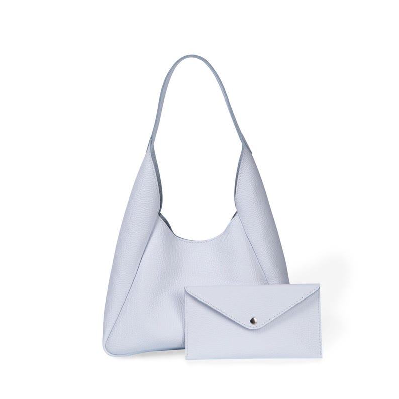 White leather hobo bag and wallet - handcrafted natural leather set with clean lines and a soft modern profile