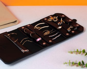 Leder Schmuck Organizer Roll - Halskette & Ohrring Aufbewahrungstasche