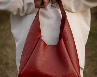 Rote Leder Hobo Bag mit Geldbörse | Lebendige Slouchy Umhängetasche | Damen Echtleder Geldbörse | Geschenk für Sie
